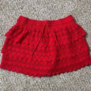 Red Heart Lace Tiered Skort